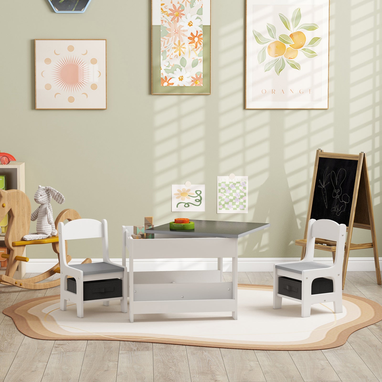 Little Cubby Activity Table & Chair Set – White & Gray or All White