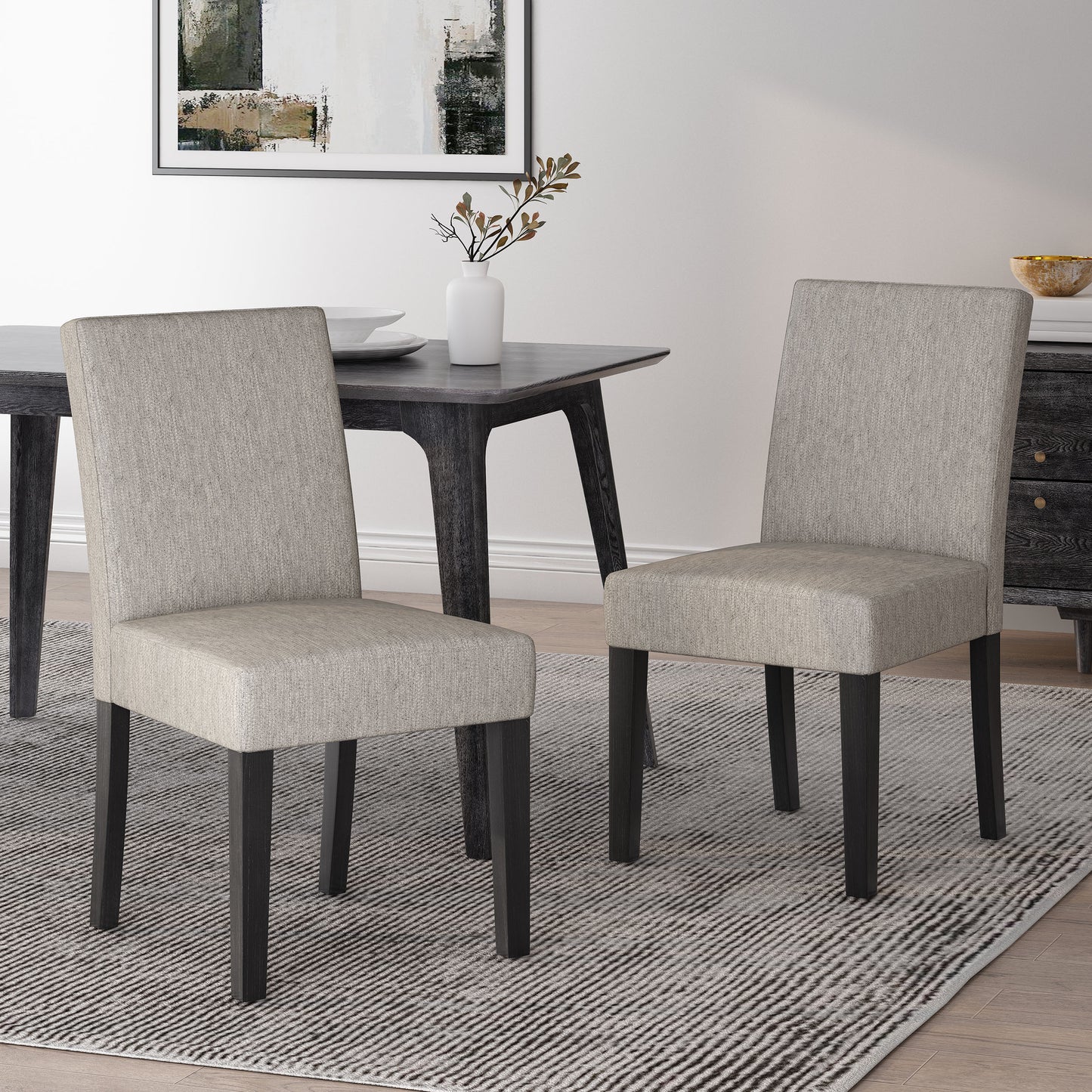 Bishop Transitional Upholstered Side Chairs (Set of 2) Light Gray