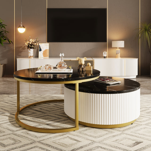 Liora Modern Nesting Coffee Table in White Black & Gold