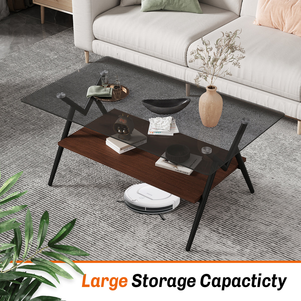 Waylon Modern Gray Glass Top Coffee Table with Shelf
