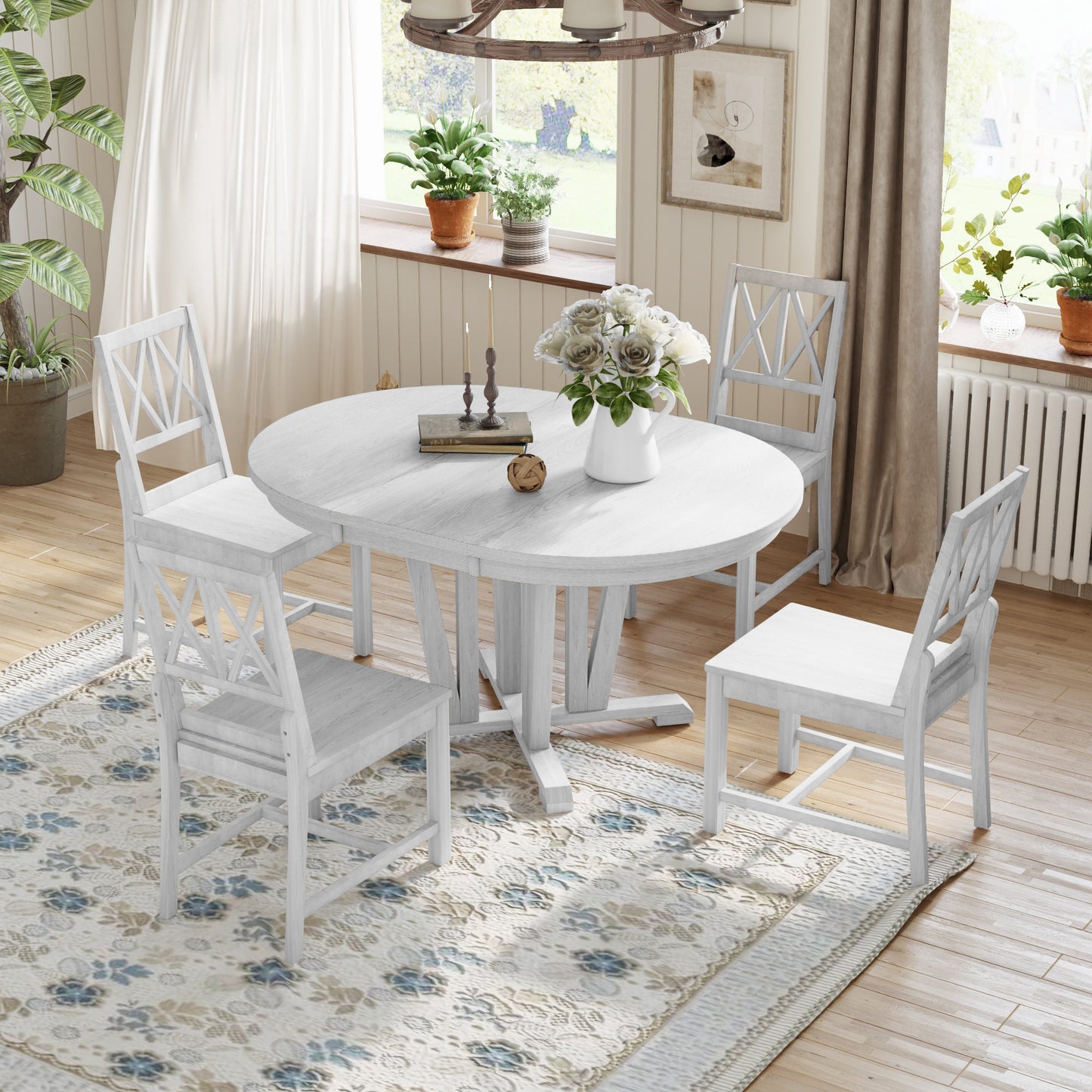 Harper Rustic 5-Piece Extendable Dining Table Set, Light Gray