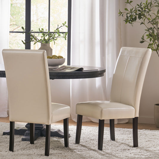 Hanford Modern PU Leather Side Chairs (Set of 2) Ivory