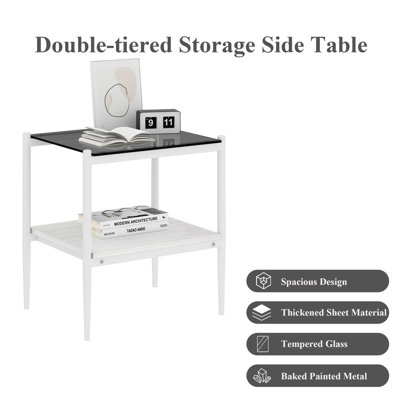 Langston Modern Side Tables with Glass Top (Set of 2)