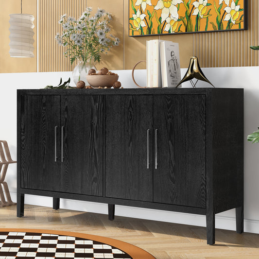 Thaddeus Transitional 4-Door Cabinet with Silver Handle - Black