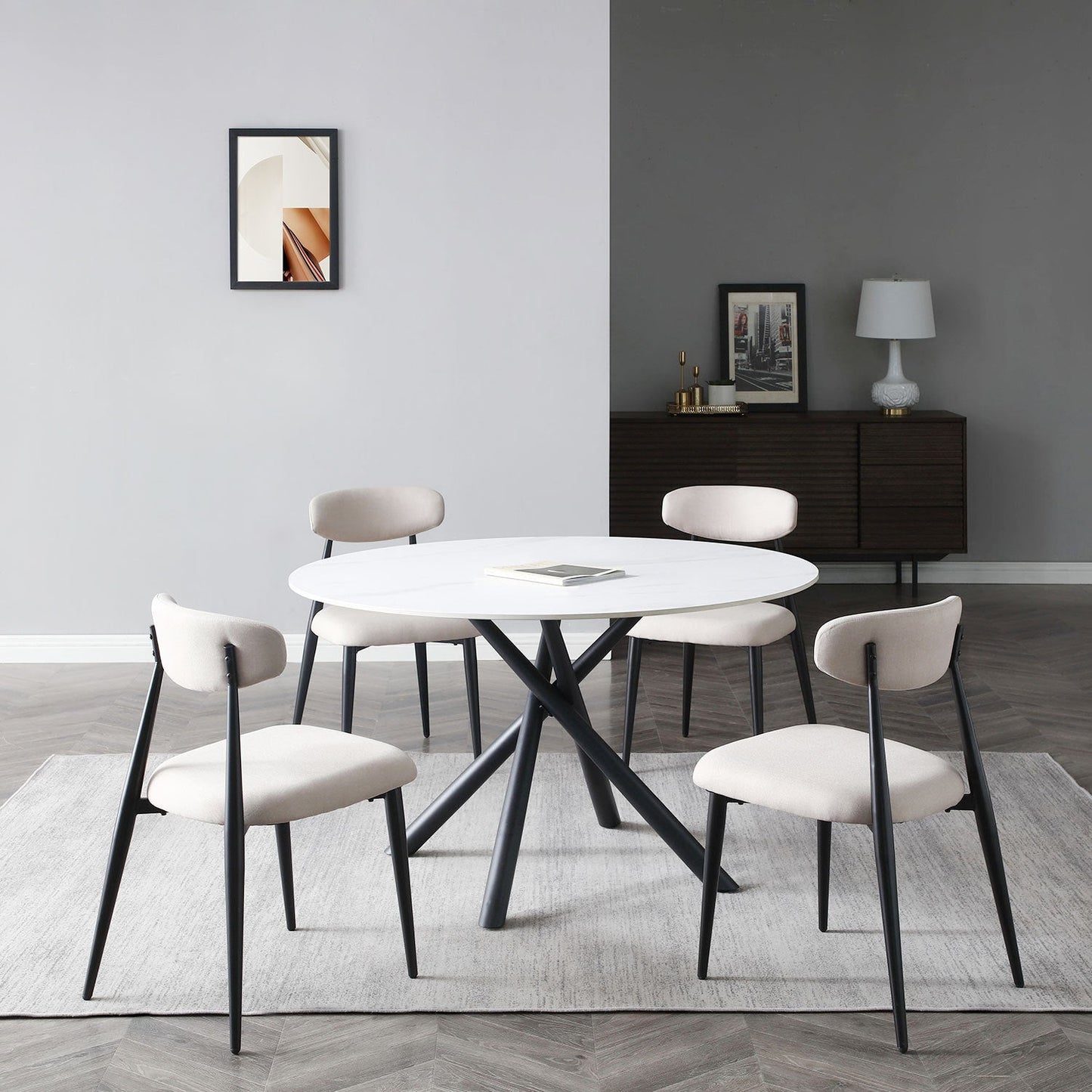 Sloan Modern Linen Side Chairs with Black Legs, Light Gray