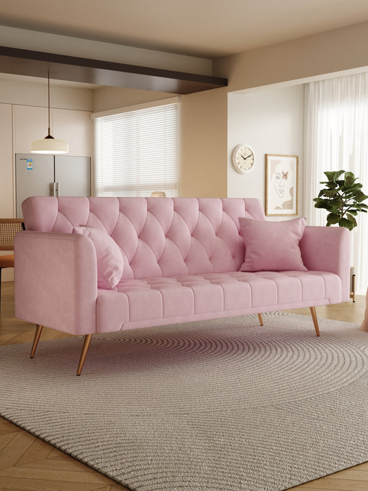 Abigail 71" Velvet Convertible Sofa Bed - Pink