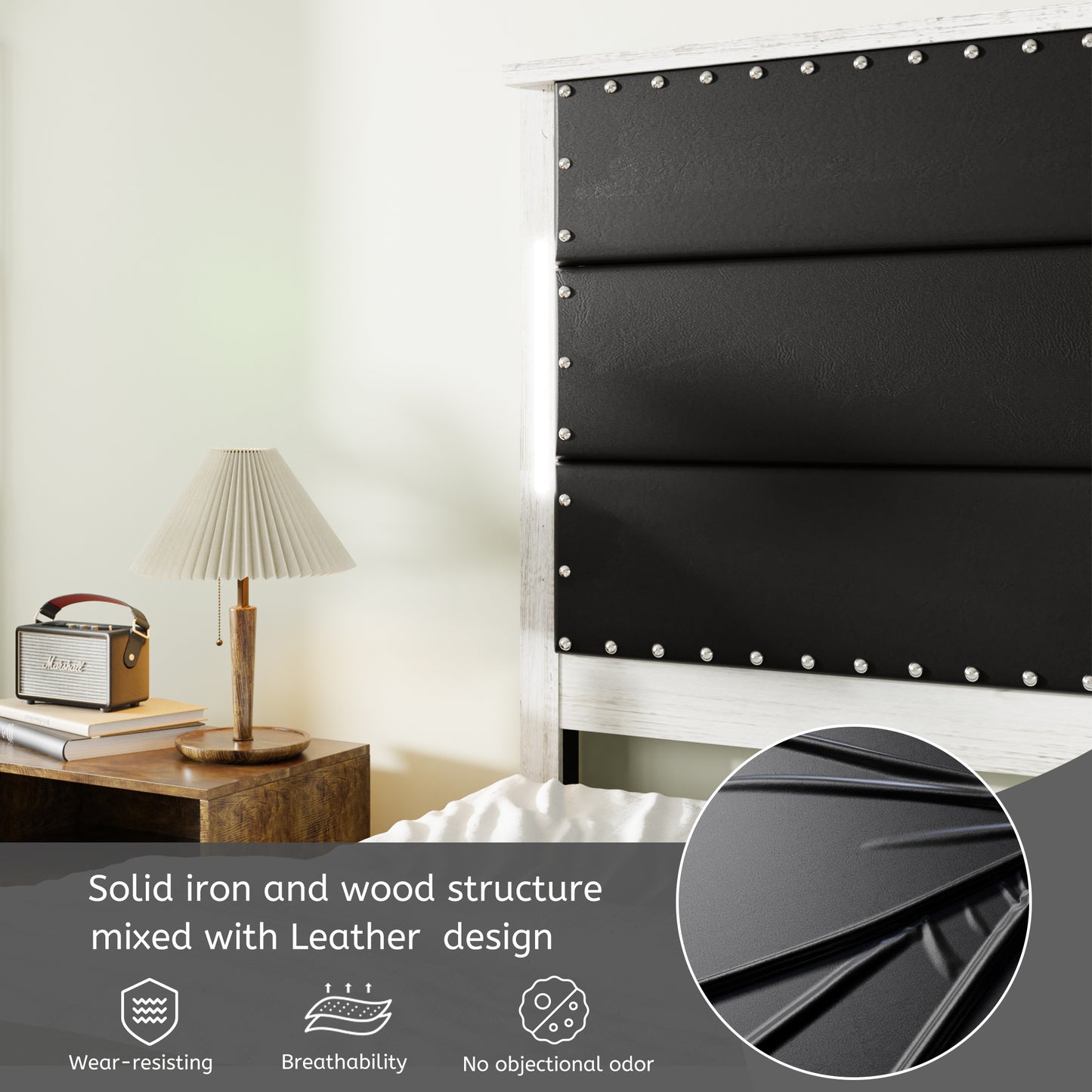 Cyra Modern Queen Platform Bed with Storage & LED Lights - Dark Gray & White