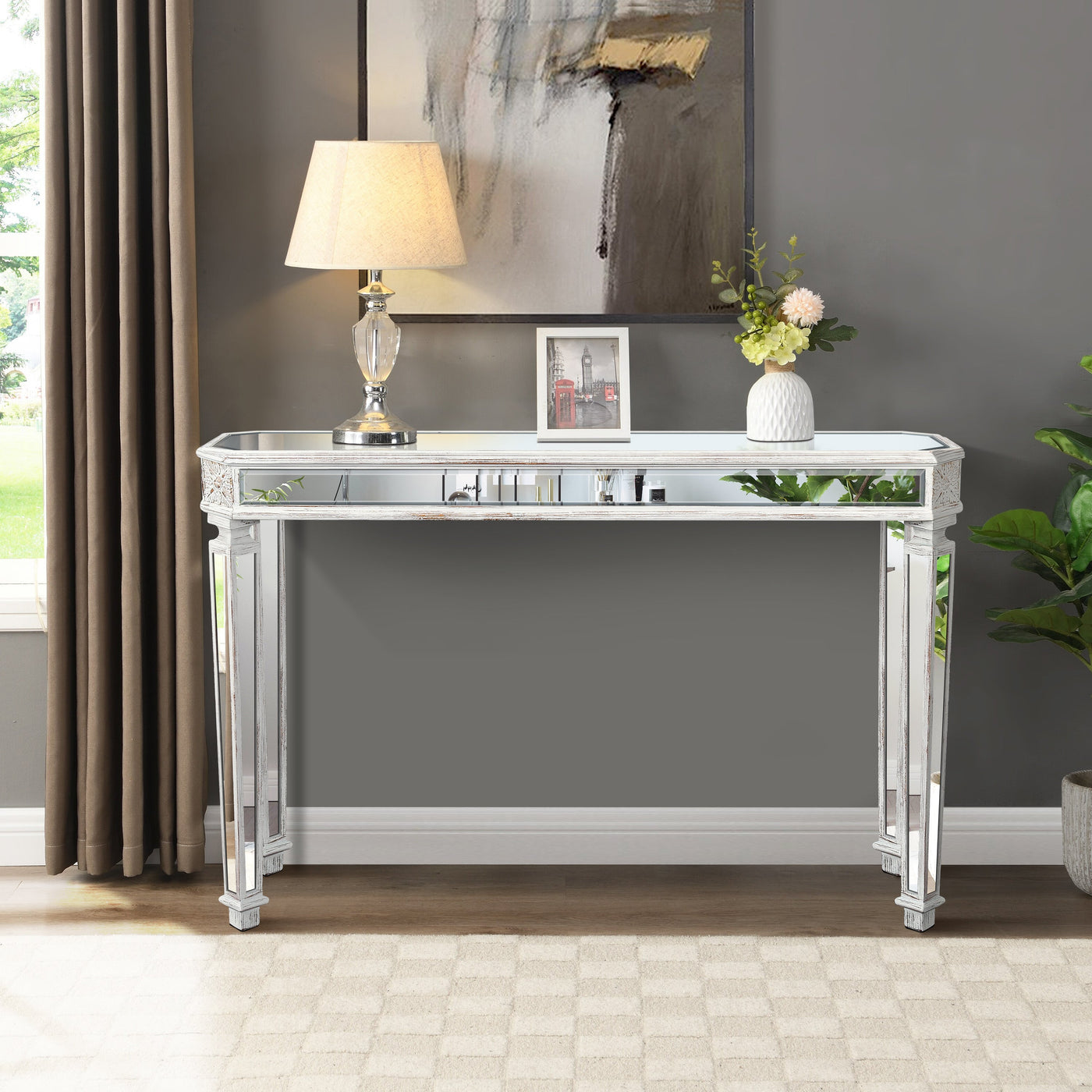 Avelina Contemporary Mirrored Console Table