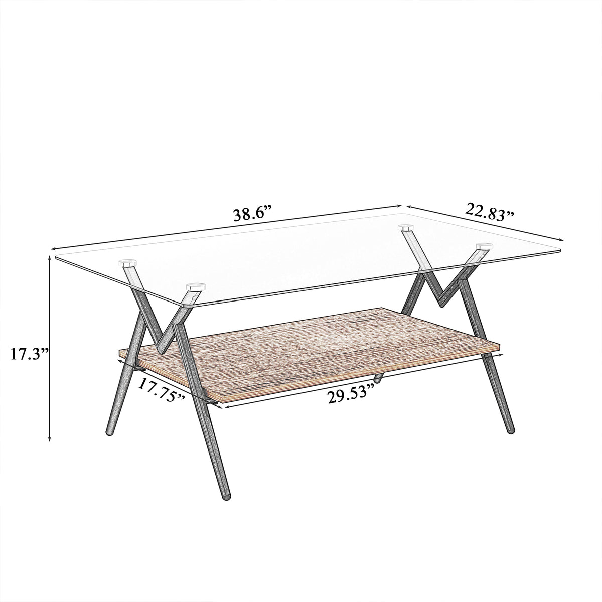 Waylon Modern Gray Glass Top Coffee Table with Shelf