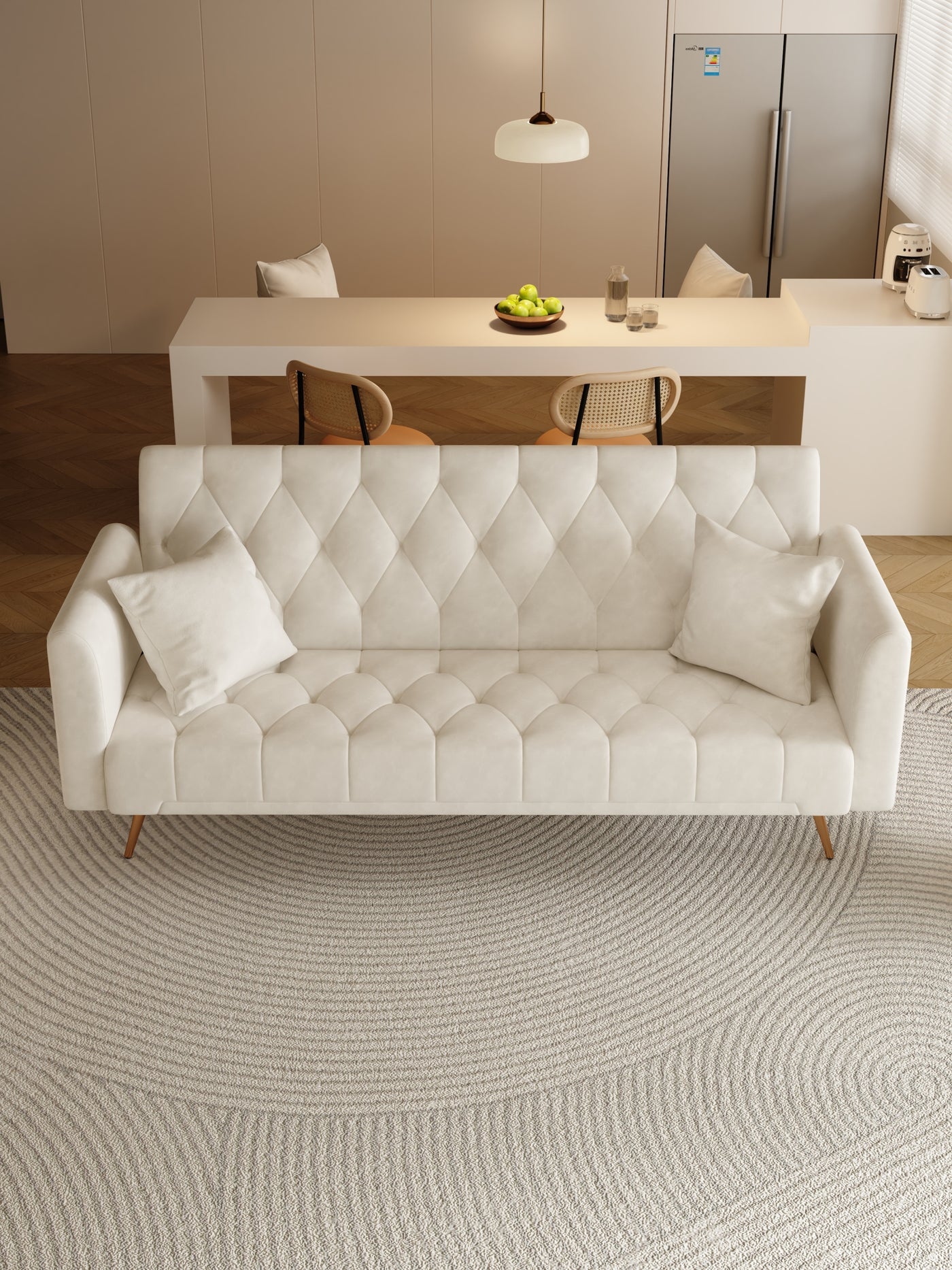 Abigail Mid-Century Modern Velvet Sofa Bed - Beige