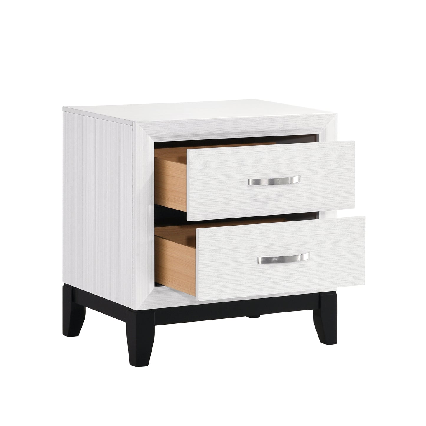 Mali Modern White Nightstand with Black Legs & Silver Handles
