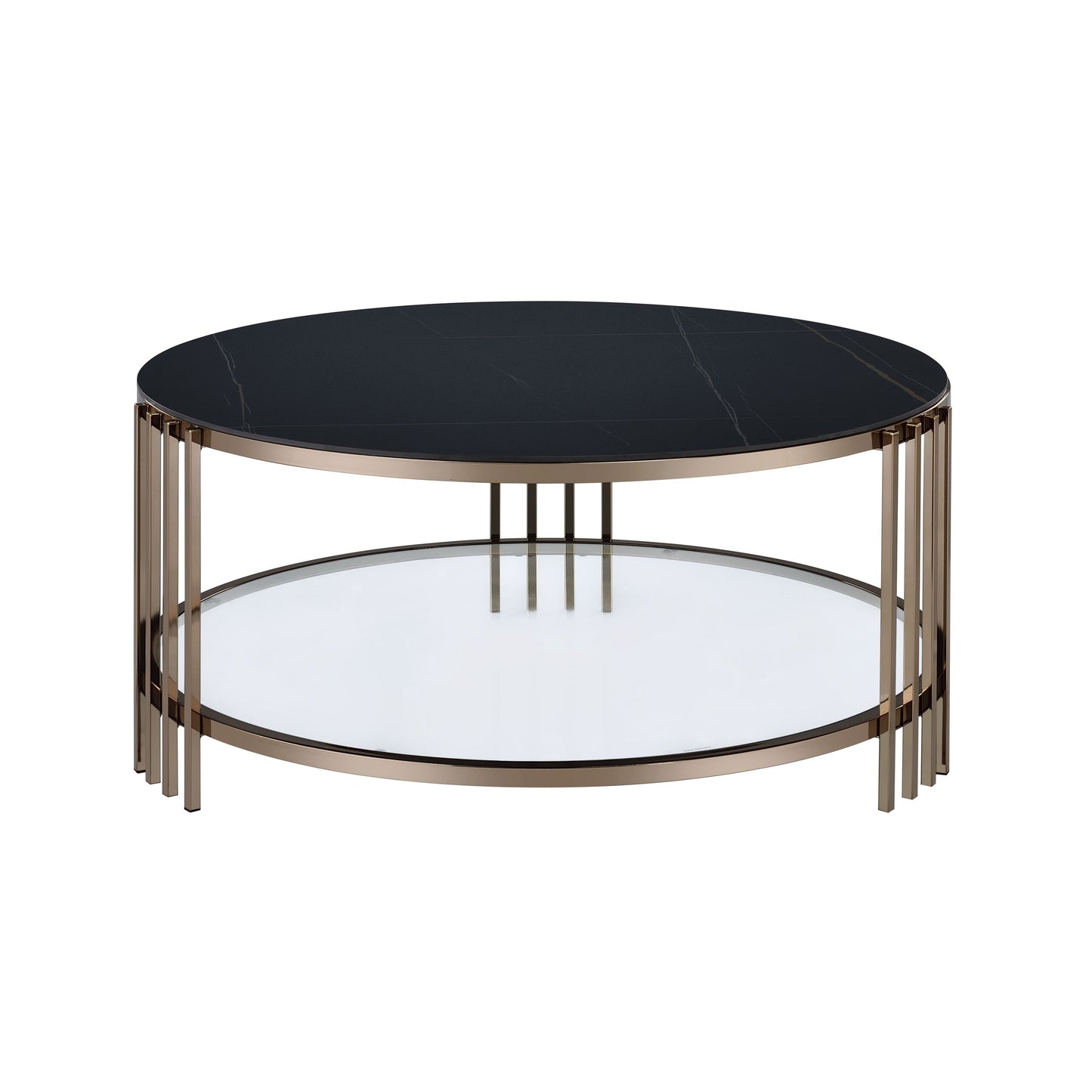 Abisha Sintered Stone Top & Champagne Finish Round Coffee Table