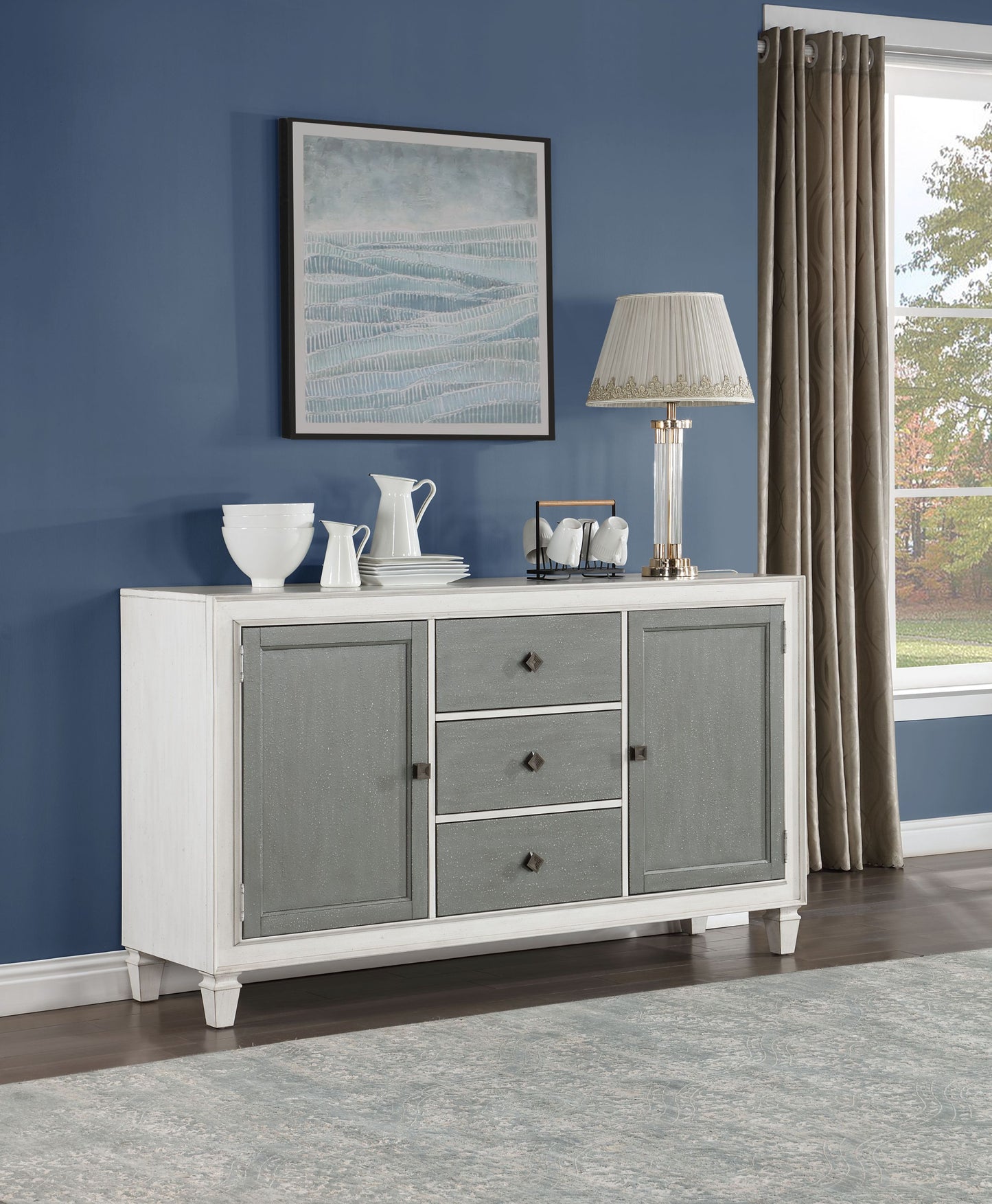 Katia Rustic Gray & Weathered White Finish Server