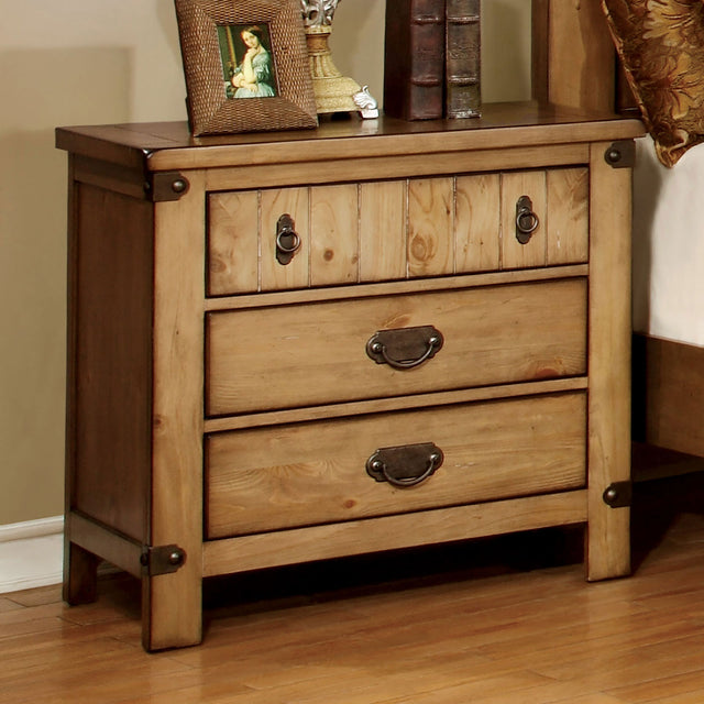 Pioneer Cottage Style Solid Wood Nightstand with USB, Weathered Elm