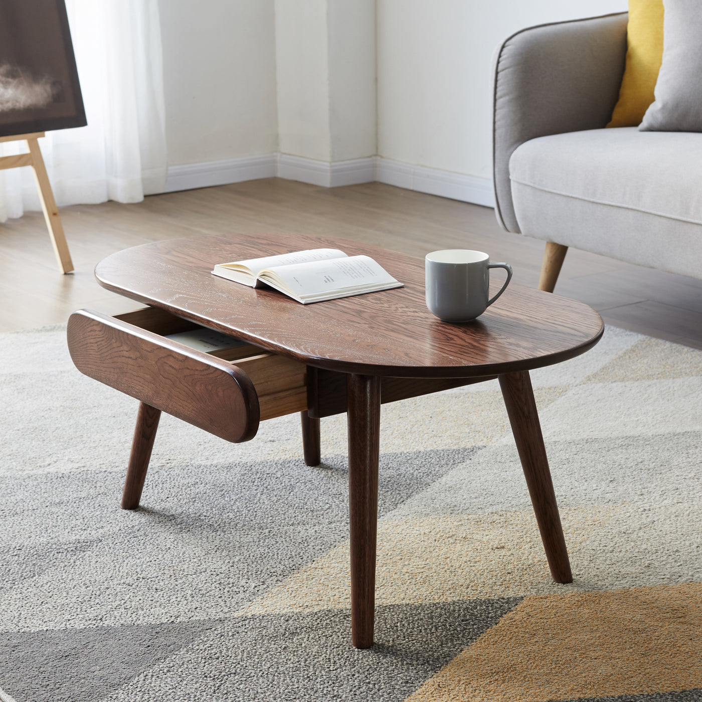George Solid Wood Single Drawer Coffee Table in Walnut