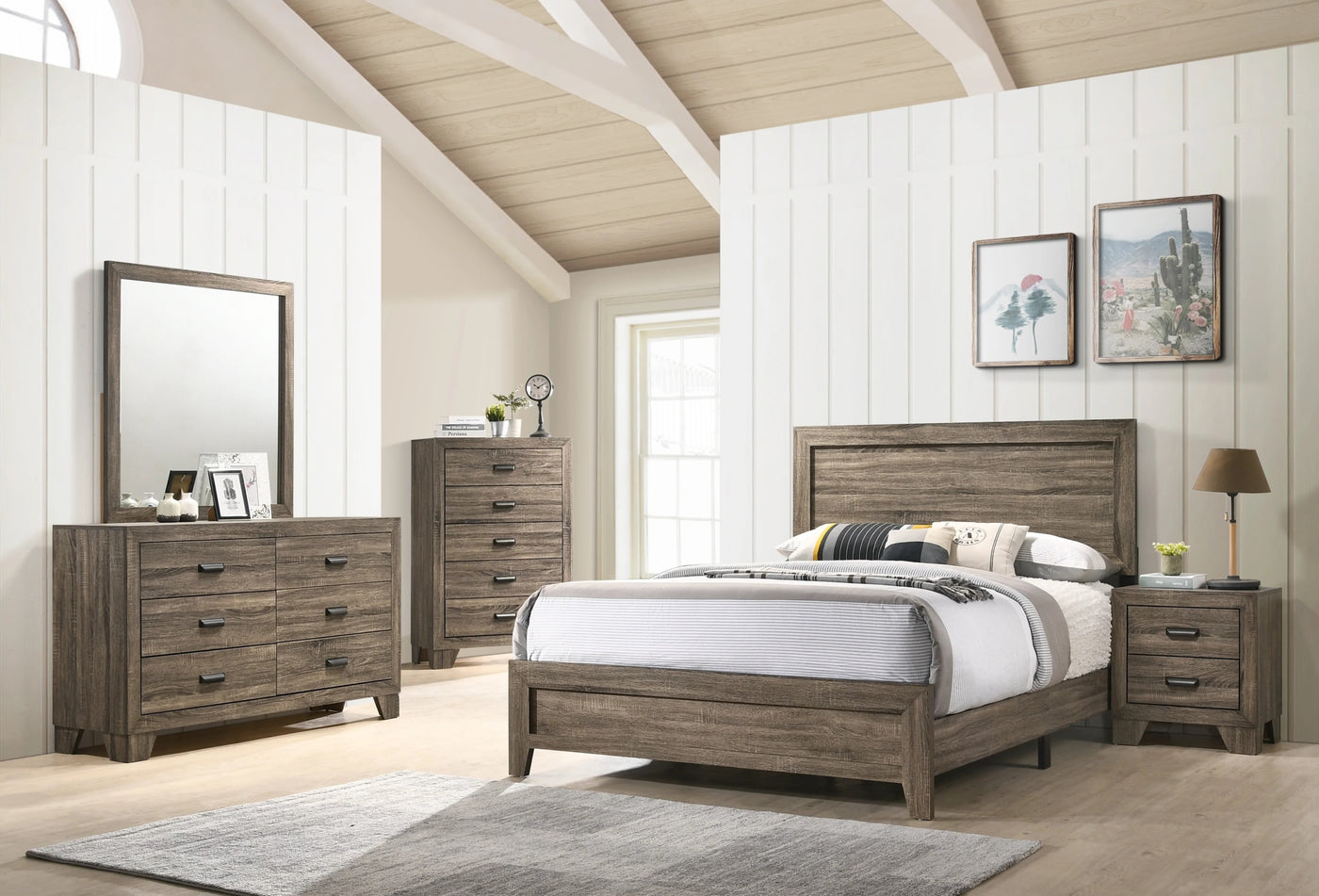 Park Transitional Wooden Nightstand with 2 Drawers, Rustic Gray