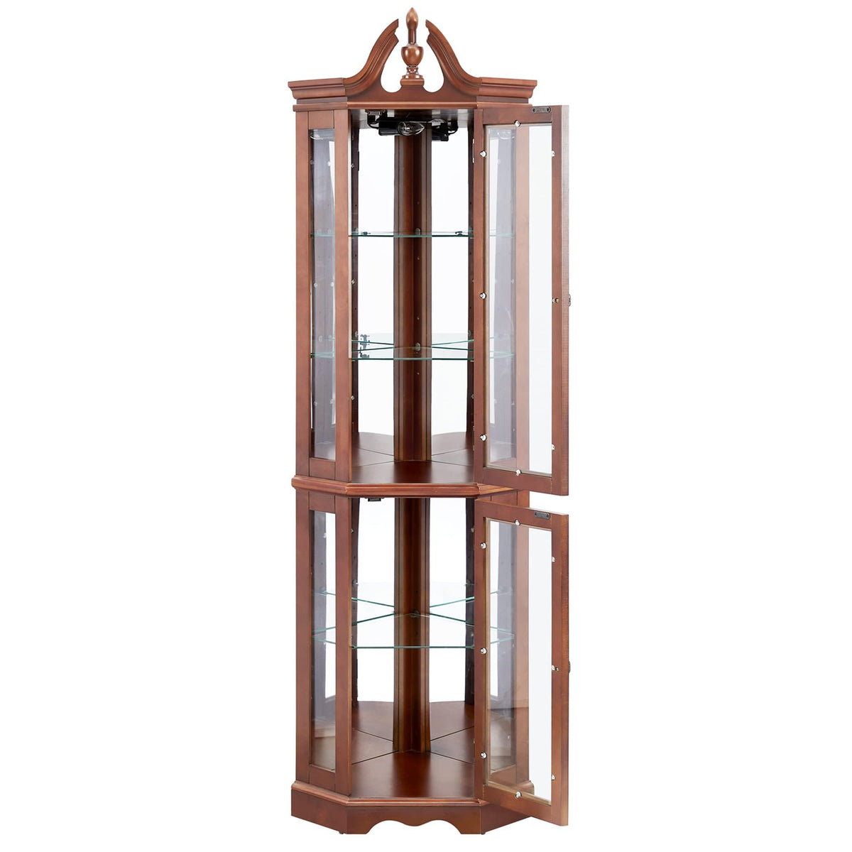 Agatha Traditional Curio with Adjustable Shelves & Mirror Back, Walnut