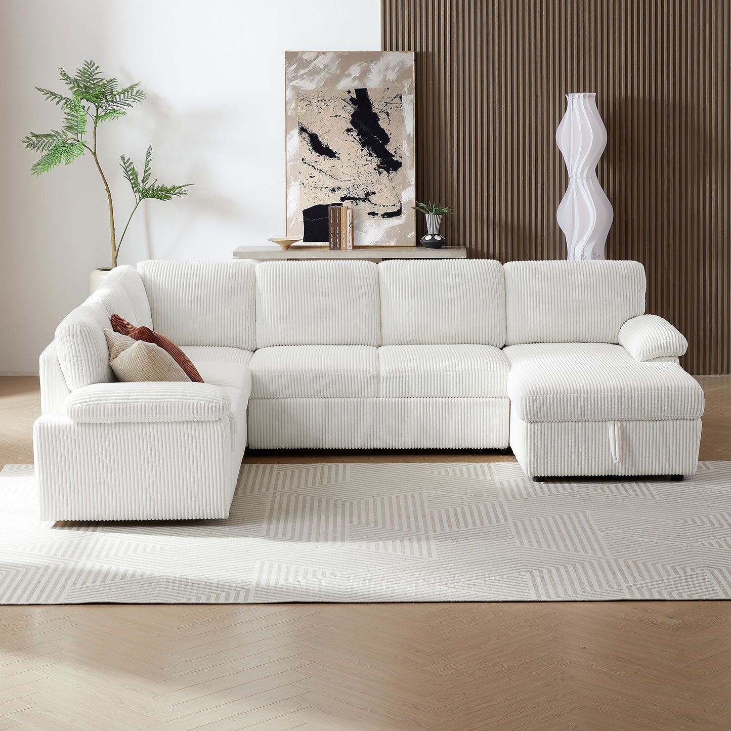Lorcan Modern Oversize Corduroy Sleeper Sectional, White