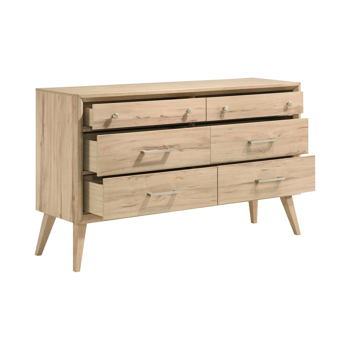Marrin Mid-Century Modern 6-Drawer Dresser in Natural Oak