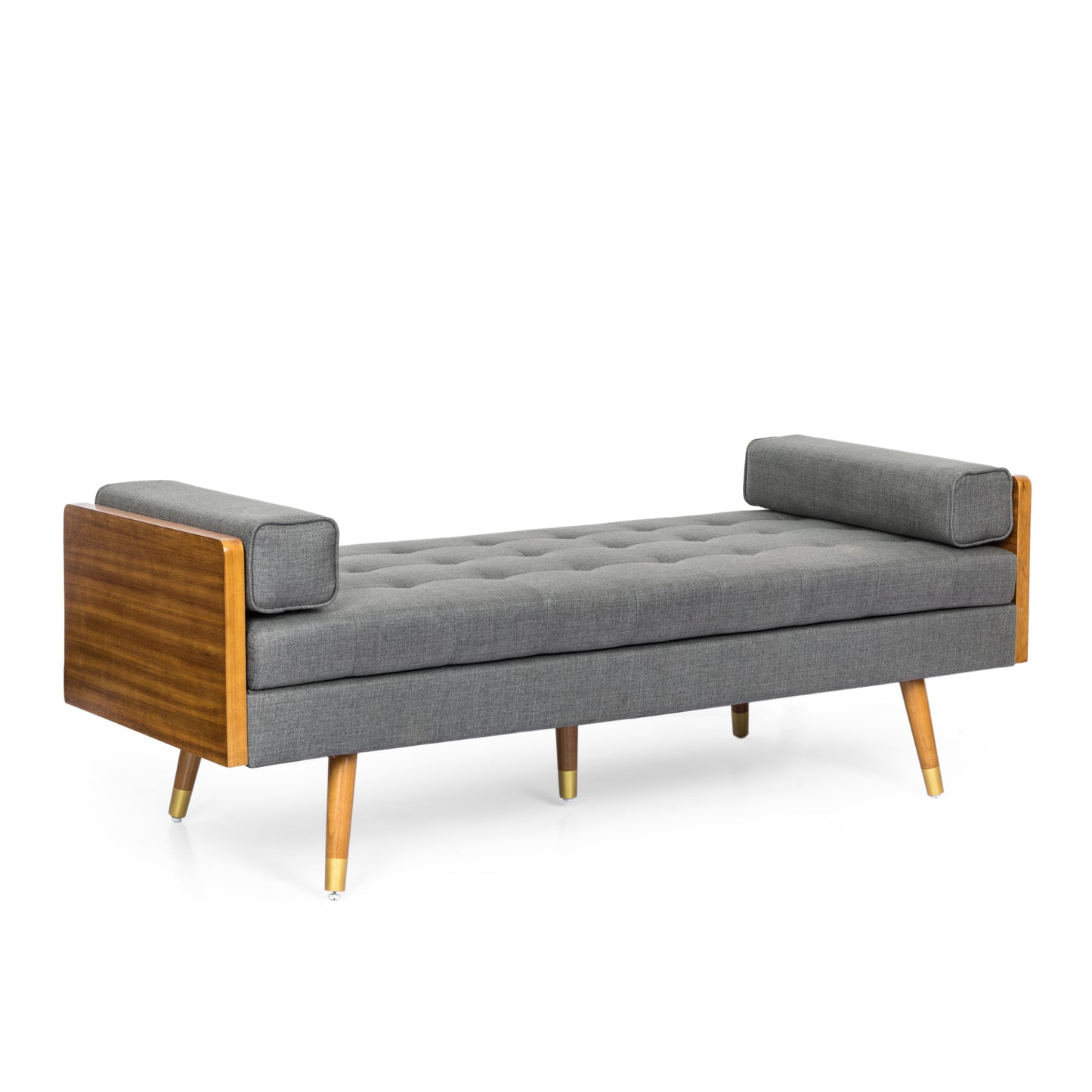 Thelma Mid-Century Modern Chaise Lounge, Gray & Walnut