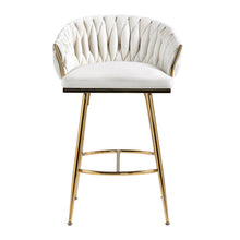 Elegant Velvet 26'' Counter Height Bar Stool with Hand-Wave Back and Golden Chrome Base Set of 2 Beige