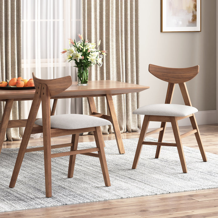 Vida Mid-Century Modern Side Chairs in Walnut with Beige Seat (Set of 2)