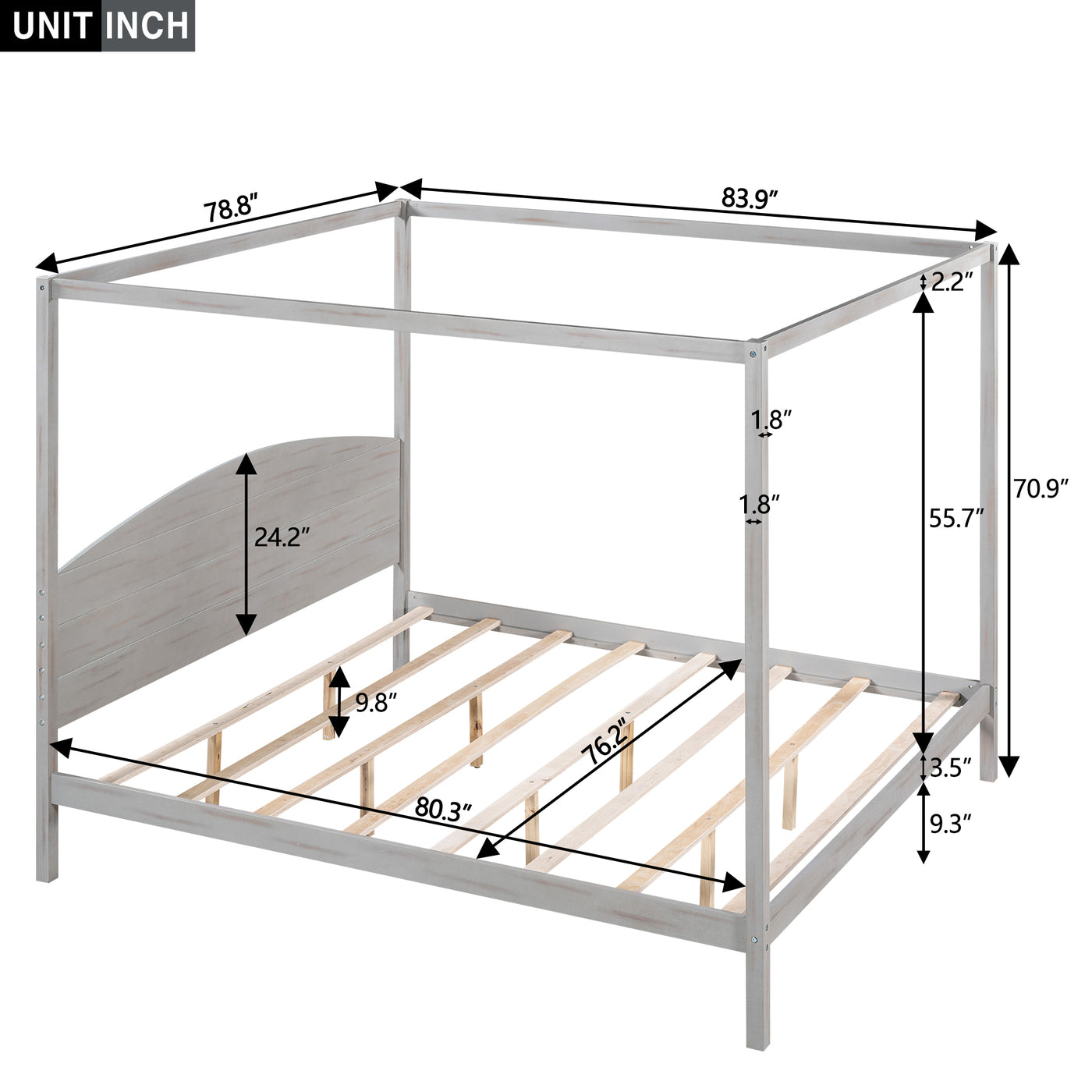 Frances King Size Canopy Bed in Gray Wash