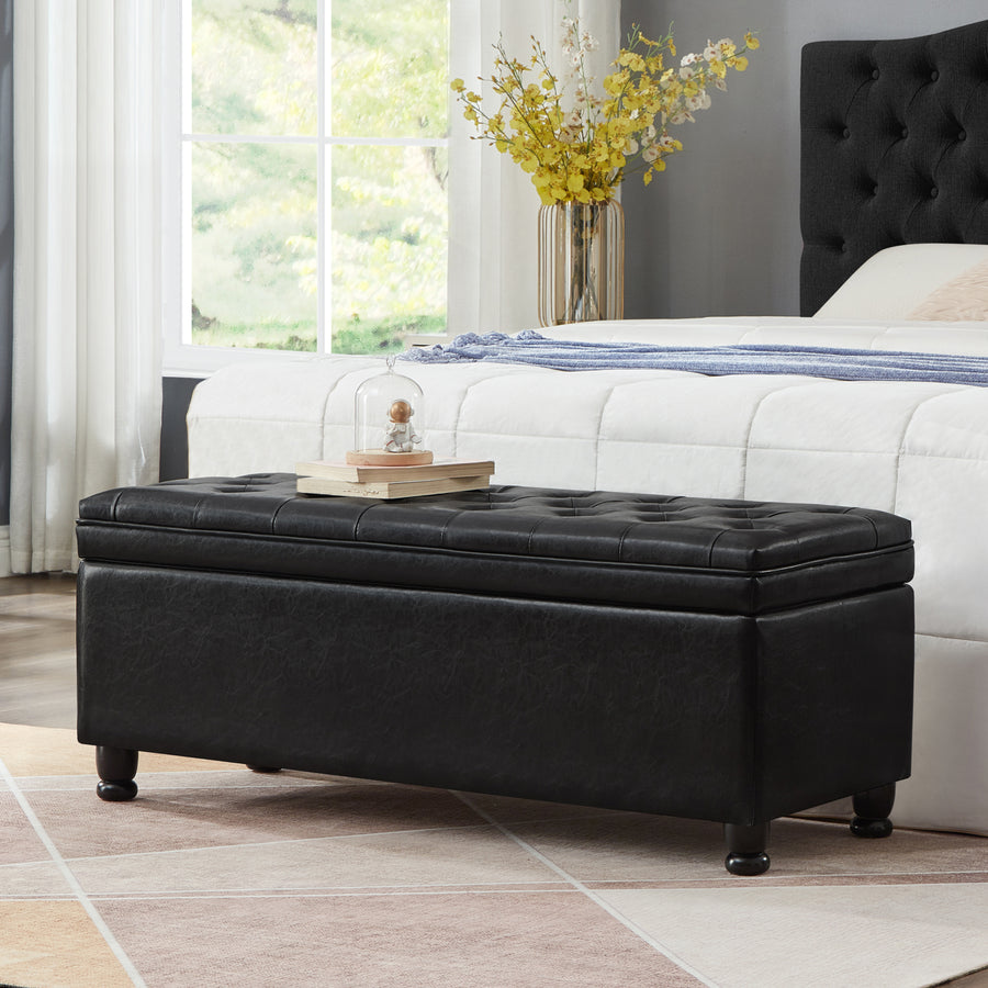 Ulton Traditional PU Leather Storage Ottoman - Black