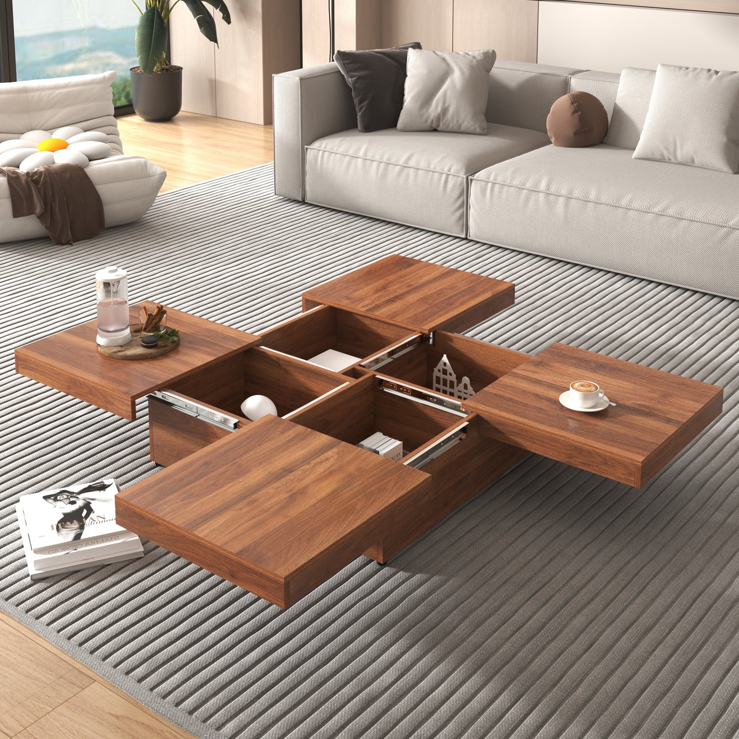 Cannon Mid-Century Modern Sliding Top Storage Coffee Table, Walnut