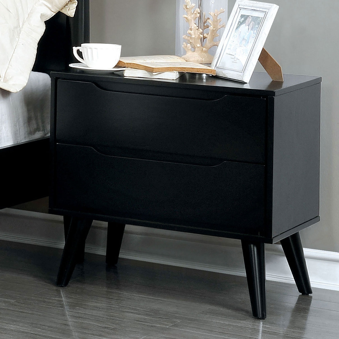 Lennart Black Finish Mid-Century Modern Nightstand