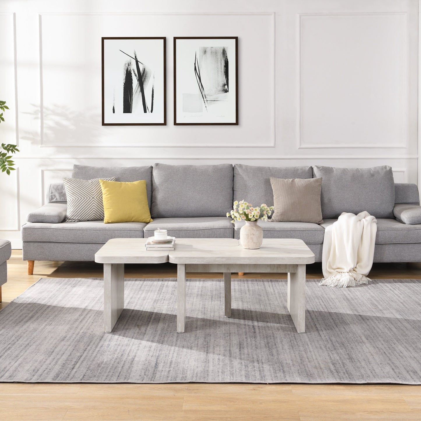 Ridge Modern Rectangular Detachable Wooden Coffee Table, White