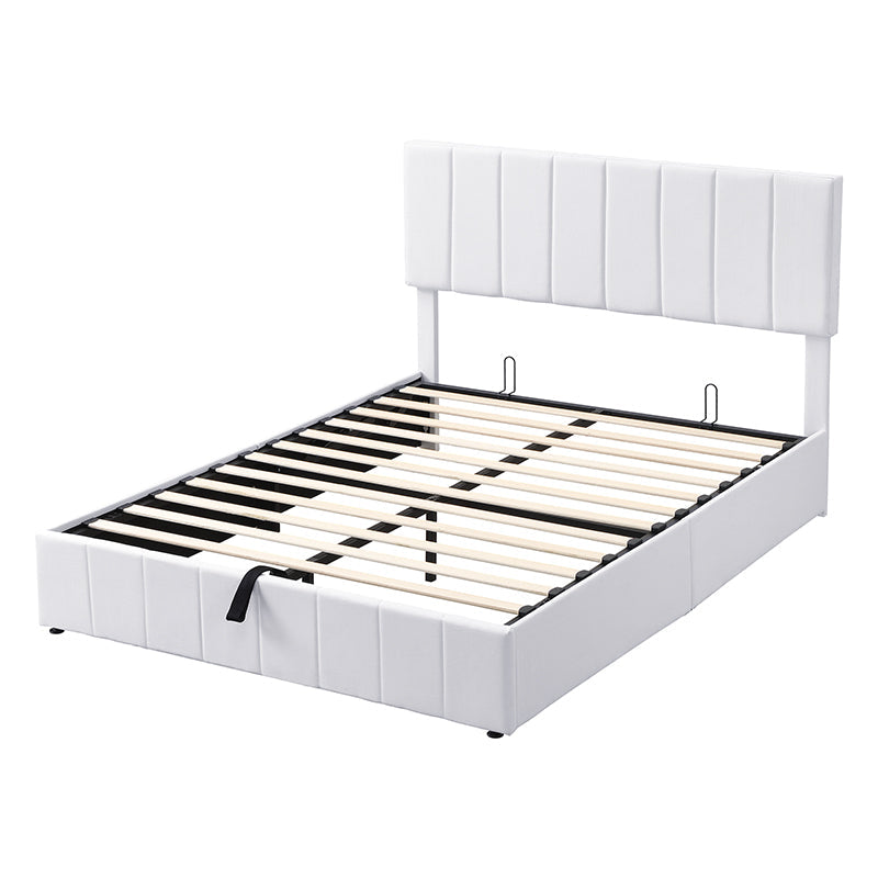 Destiny Queen size Upholstered Platform bed with a Hydraulic Storage System - White