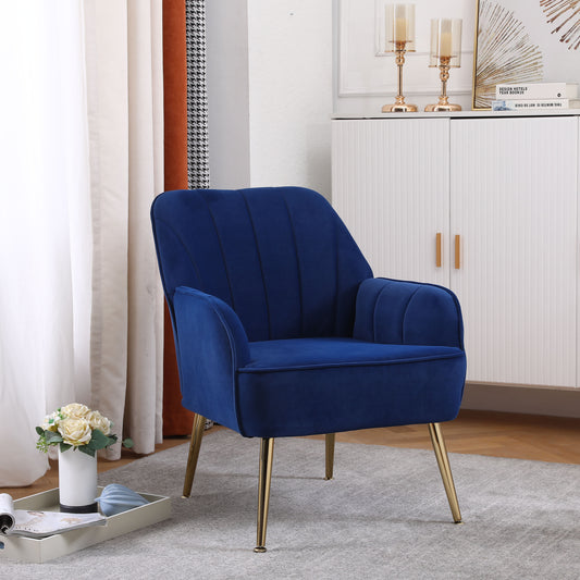 Mia Mid-Century Modern Sherpa Upholstered Armchair with Gold Legs - Navy