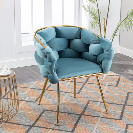 Dana Woven Velvet Accent Chair with Gold Legs - Blue