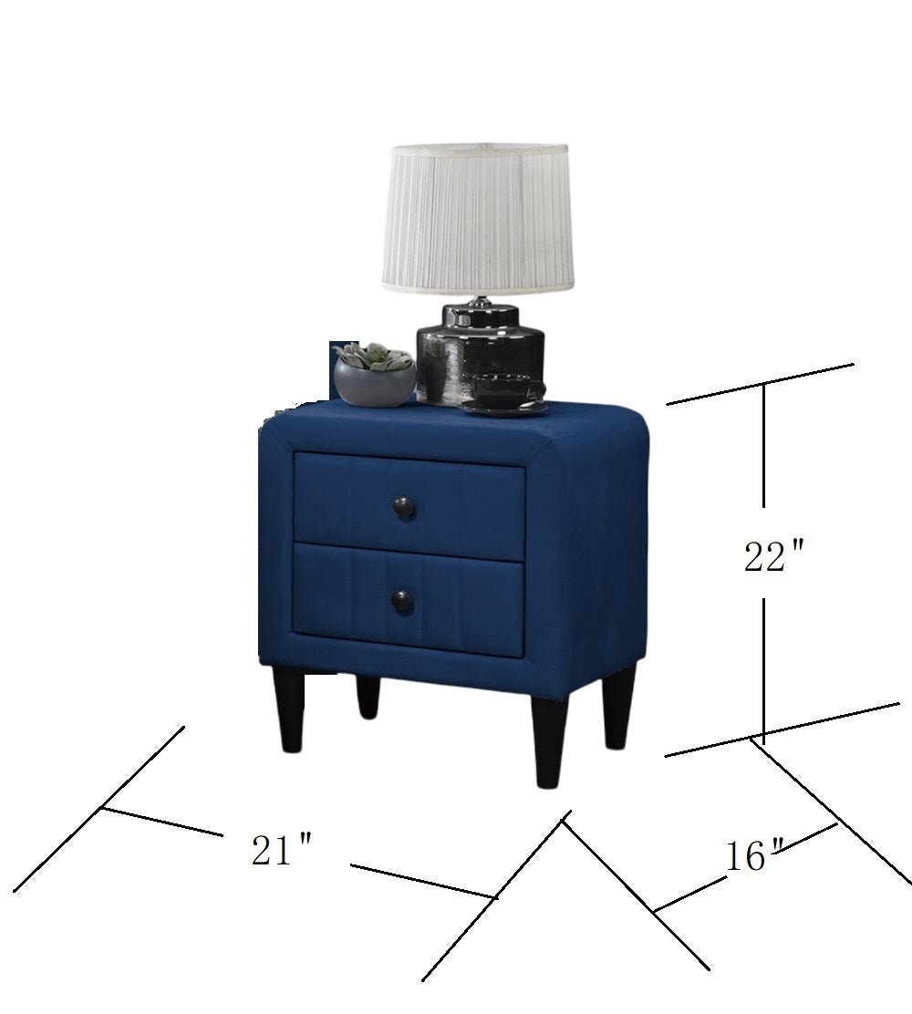 Olivia 2-Drawer Velvet Nightstand with Black Legs, Navy Blue