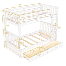 Larkspur Twin-Over-Twin Bunk Bed with Ladders and Two Storage Drawers (White)