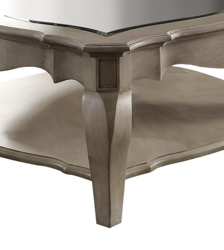 Chelmsford Clear Glass & Antique Taupe Finish Coffee Table