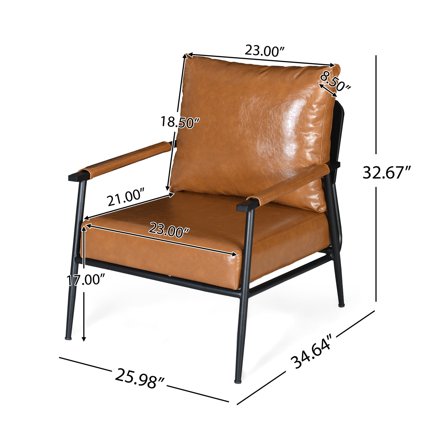 Ashby Mid-Century Modern Faux Leather Accent Chair with Metal Frame, Brown