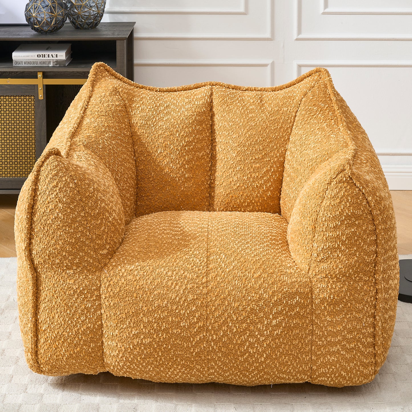Holly Plush Chenille Upholstered Beanbag Chair, Yellow