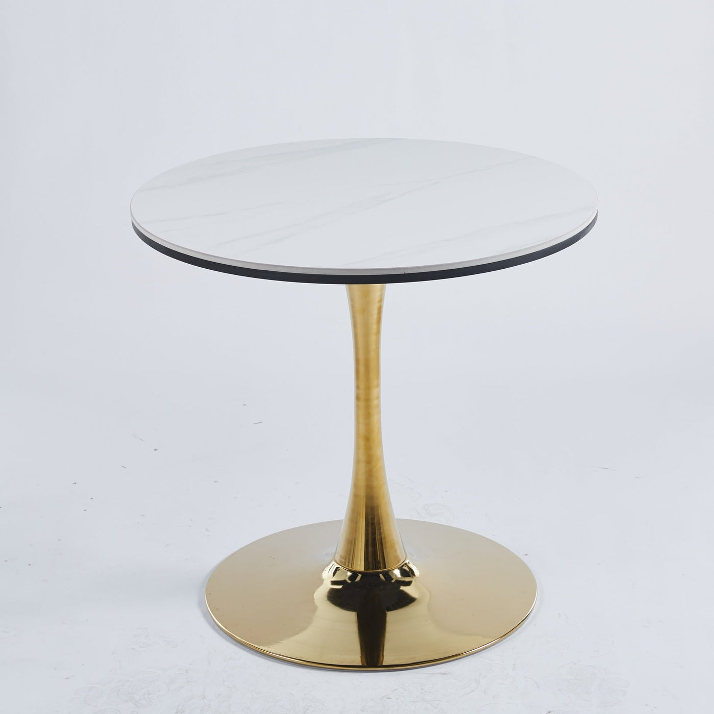 31.5"GOLDEN AND WHITE Tulip Table Mid-century Dining Table for 2-4 people With Round Mdf Table Top, Pedestal Dining Table, End Table Leisure Coffee Table,ceramic and MDF top