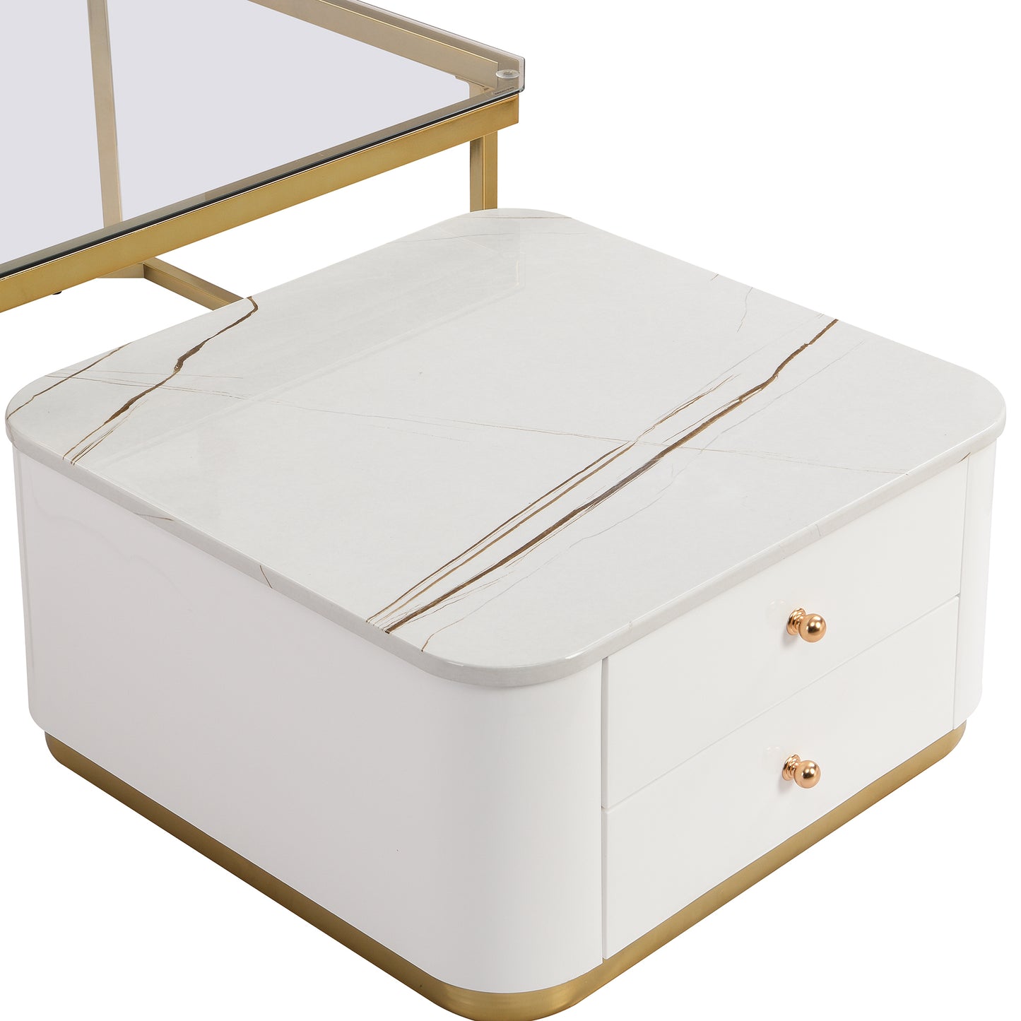 Saphira Modern High Gloss Nesting Tables - White & Gold