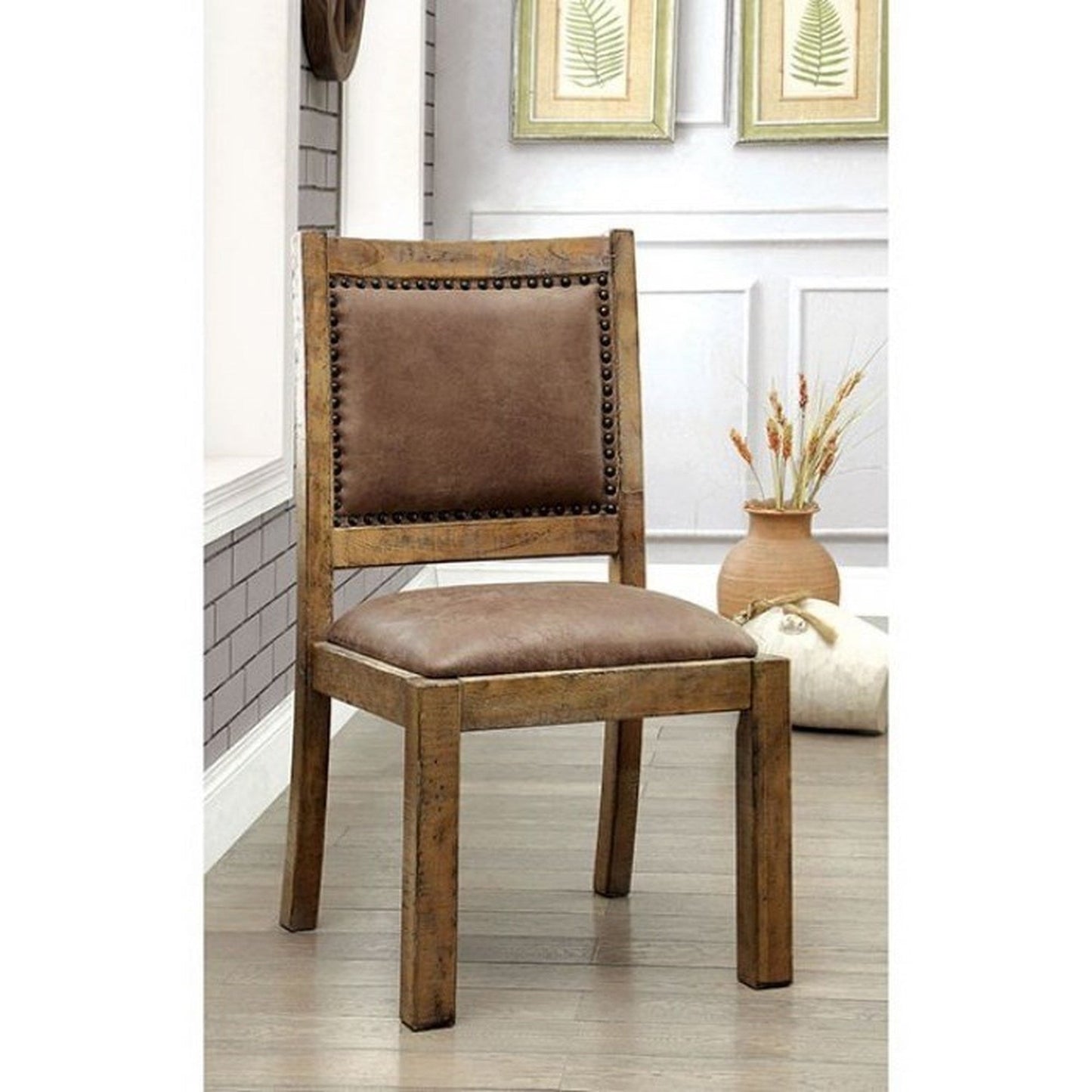 Mabel Rustic Dining Side Chairs with Nailhead Trim Set of 2 Rustic Oak