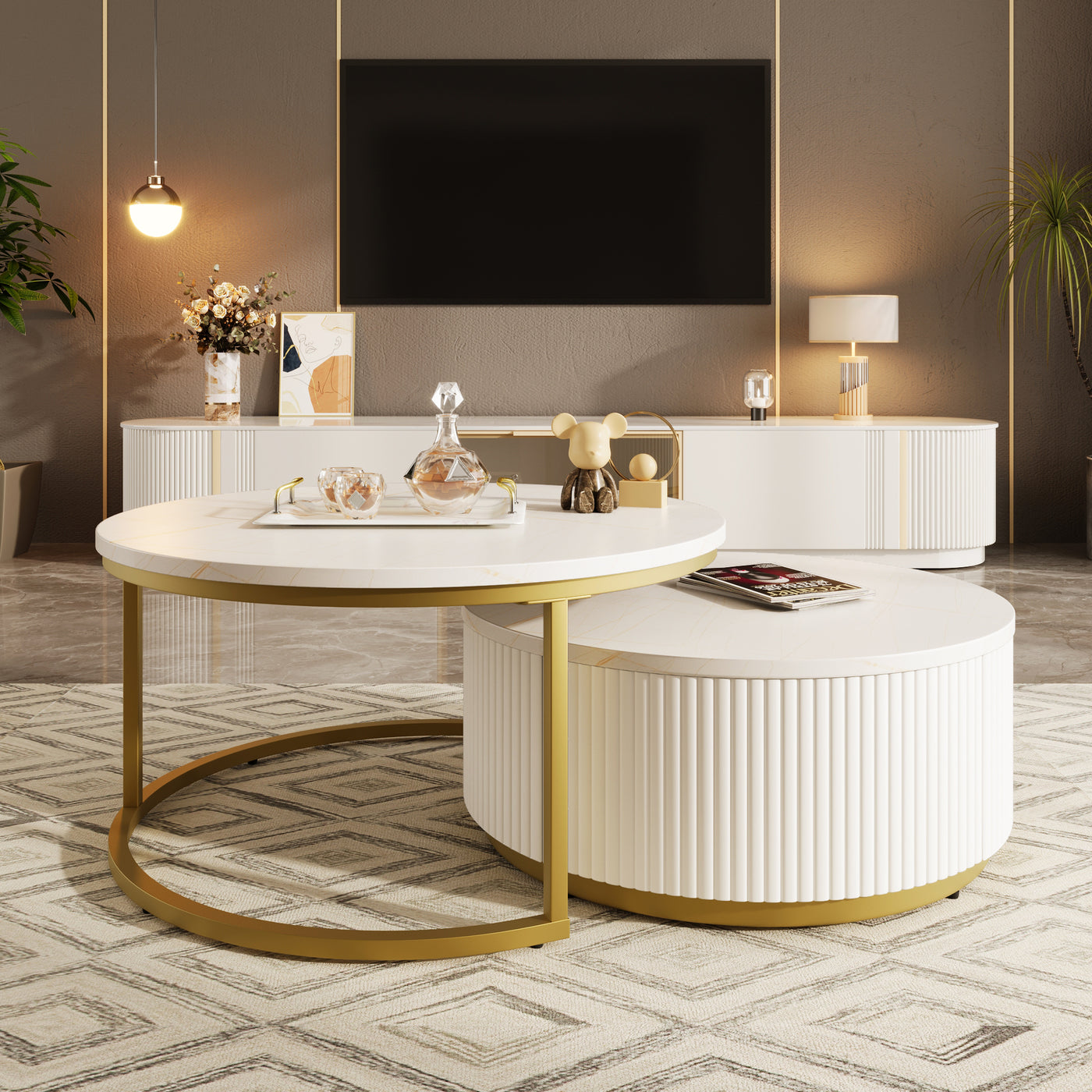 Liora Modern Nesting Coffee Table in White & Gold