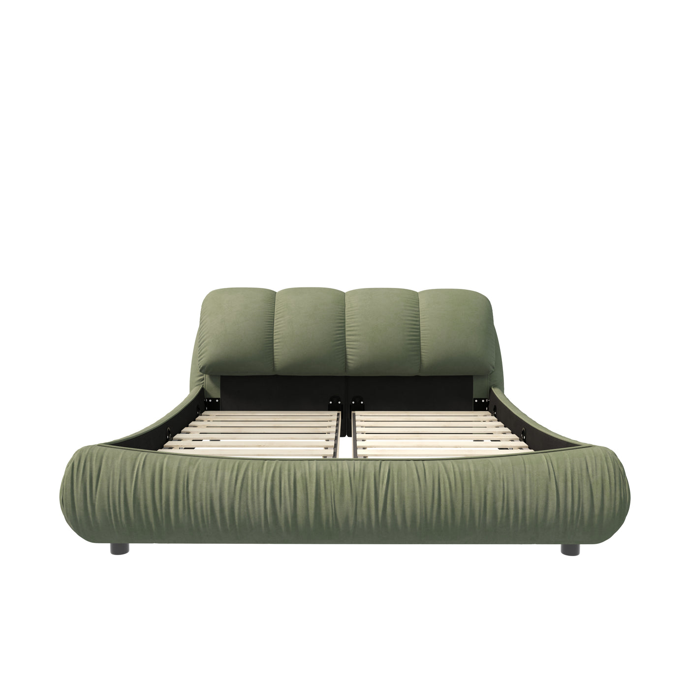 Calista Modern King Platform Bed with Oversized Padded Headboard, Green
