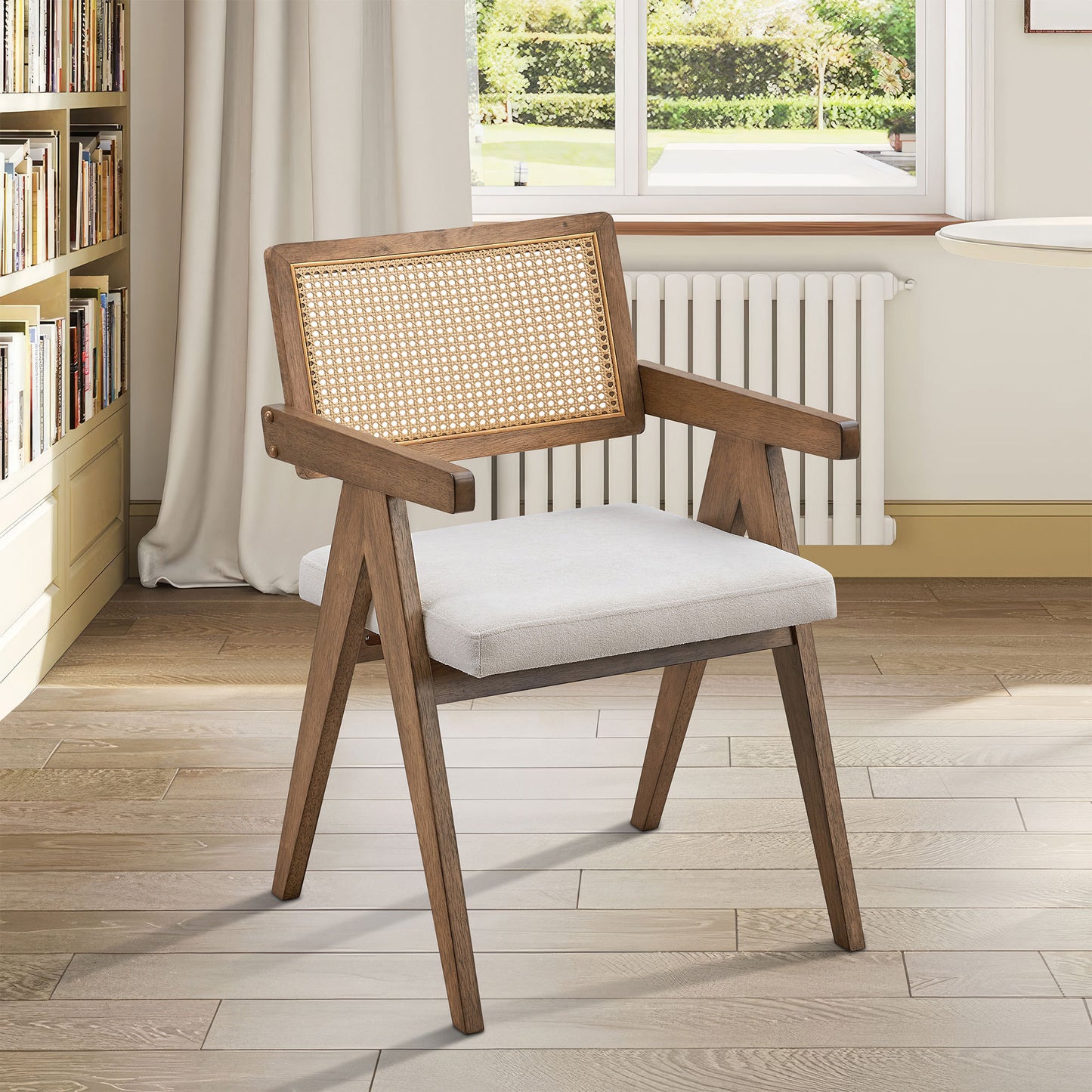 Marlowe Mid-Century Modern Rattan Back Arm Chairs (Set of 2), Oak