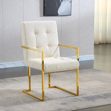 Brax Modern Linen Arm Chair with Gold Frame - White