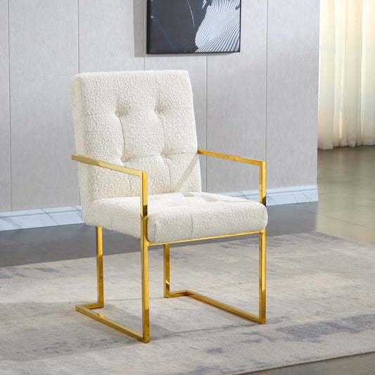 Brax Modern Linen Arm Chair with Gold Frame - White
