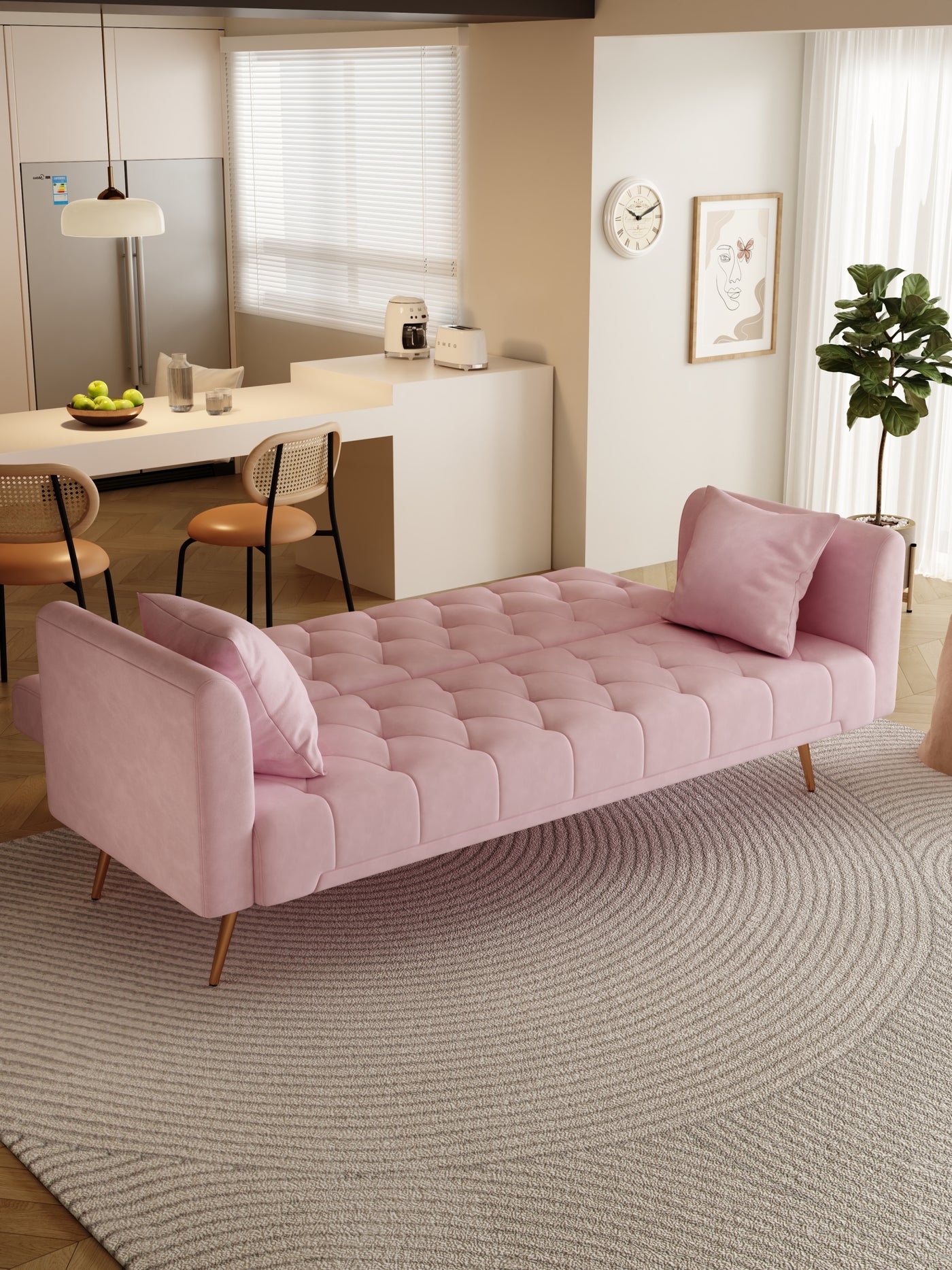 Abigail 71" Velvet Convertible Sofa Bed - Pink