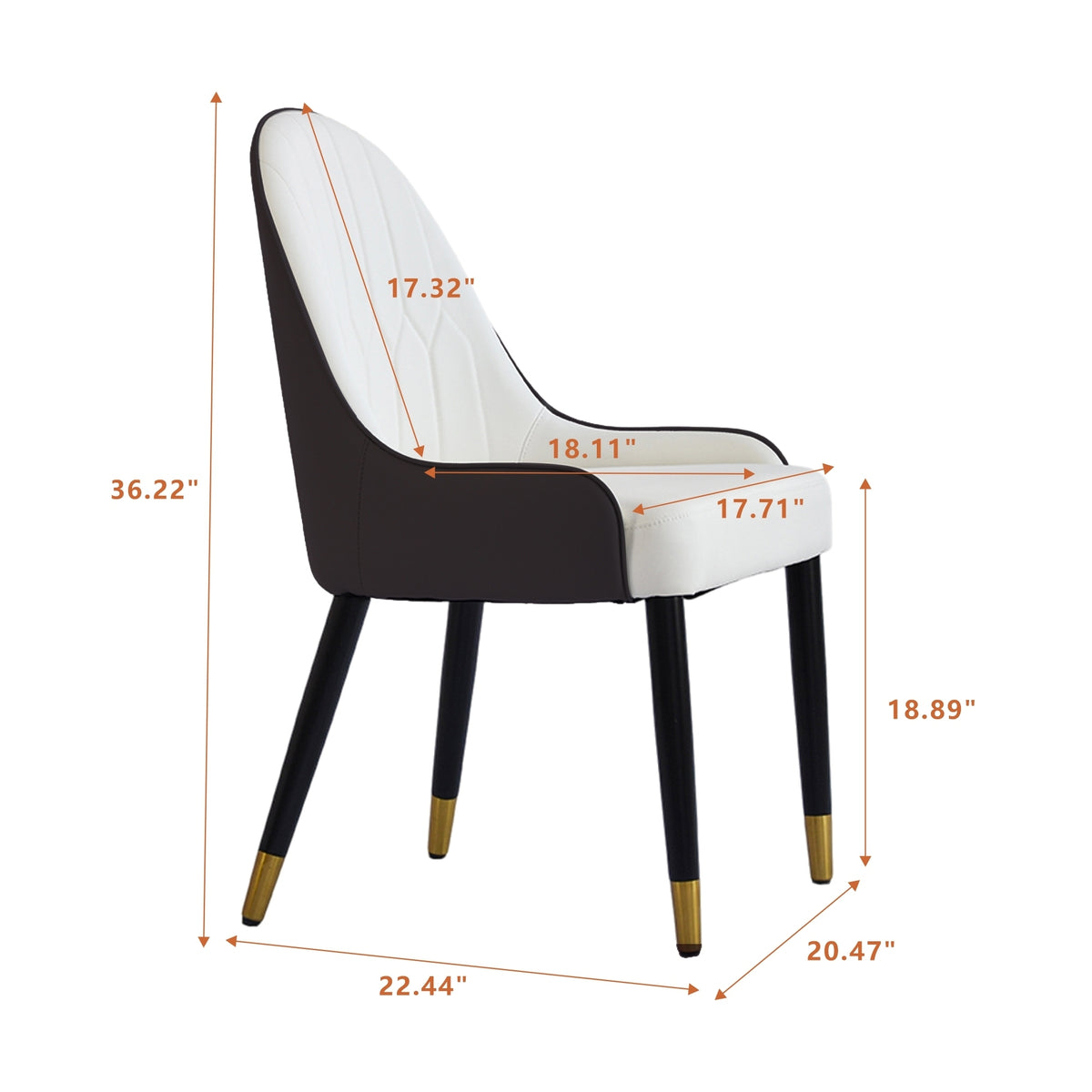 Appleton PU Leather Dining Side Chairs with Gold Tipped Legs (Set of 2) White & Dark Brown