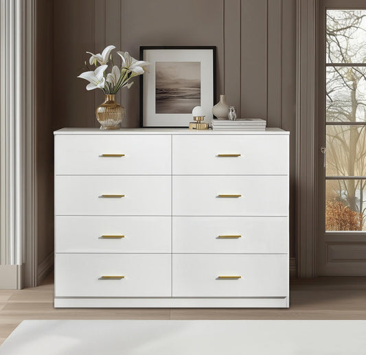 Eliana Modern 8-Drawer Dresser with Gold Handles, White